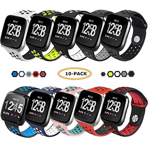 FatcatBand Fitbit Versa Strap Bands, Easy Adjust Breathable with Ventilation Holes Soft Silicone Sport Replacement Accessory Bracelet Straps for Fitbit Versa Fitness Activity Wristband
