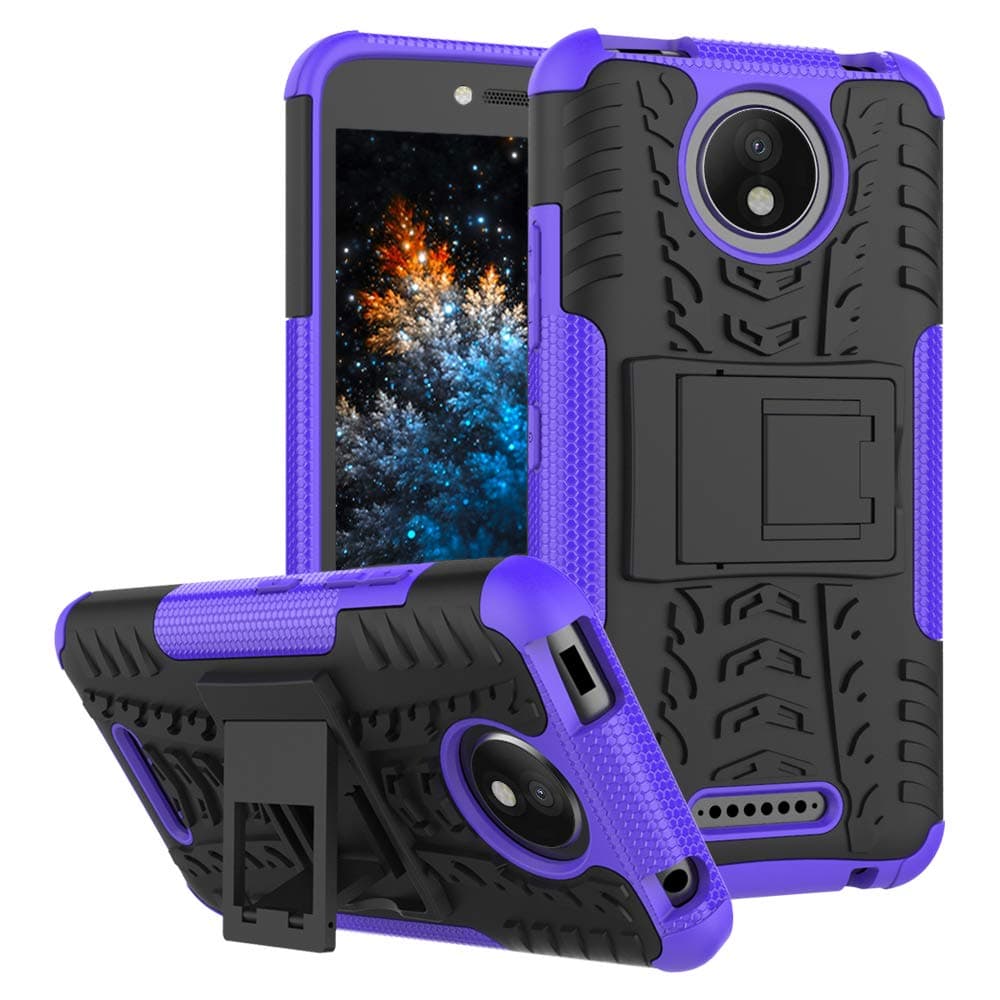 MRSTER Moto C Plus Case, Tyre Pattern Design Heavy Duty Tough Armor Extreme Protection Case With Kickstand Shock Absorbing Detachable 2 in 1 Case Cover For Motorola Moto C Plus. Hyun Purple
