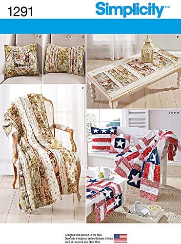 Simplicity Pattern 1291 Rag Quilted Throws, Pillows, Bench And Table Runners