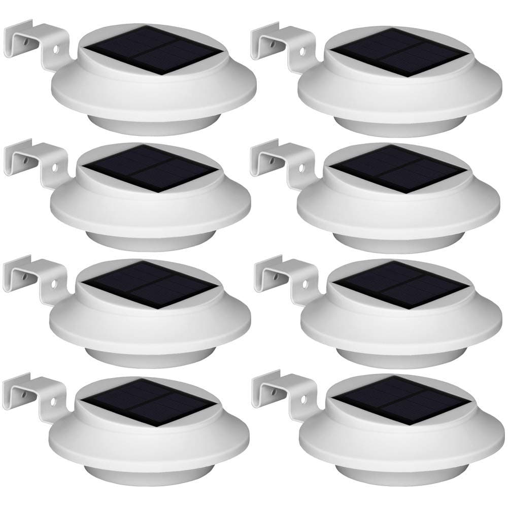 8X Solar Gutter Lights, Upgraded 6 LED Waterproof Solar Security Light Outdoor, Solar Fence Lights Wall Path Lamp for Garden, Balcony, Terrace (Cold White)