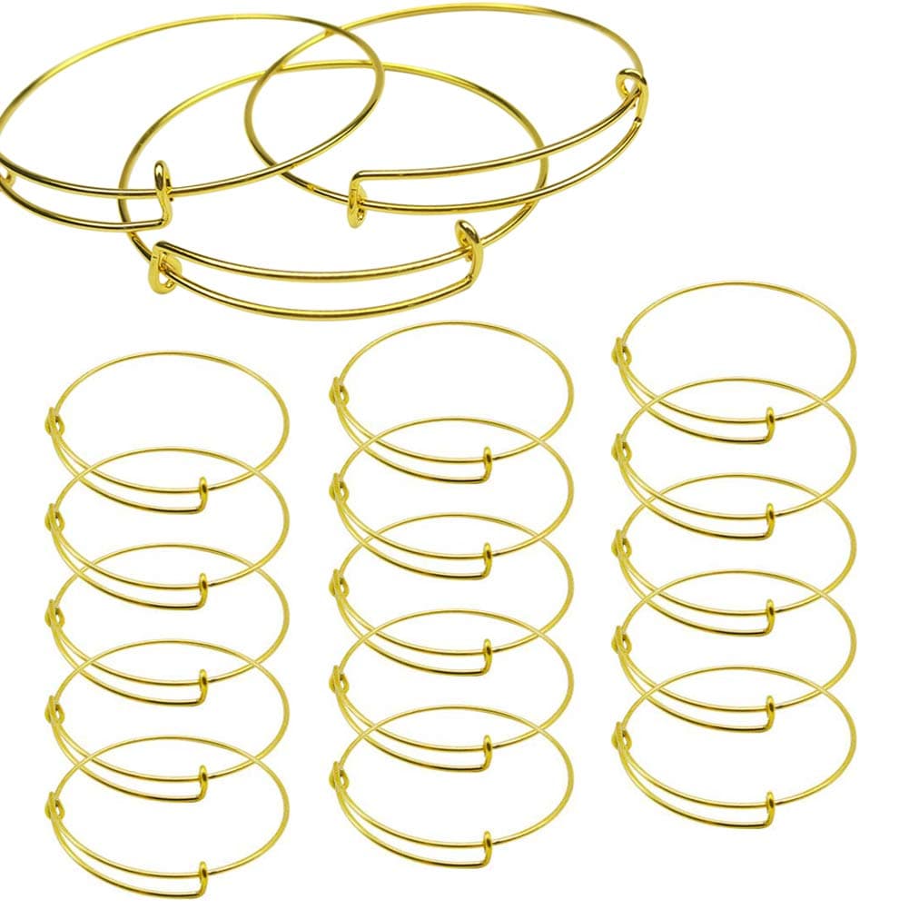 15 PCS Expandable Bangle Bracelet, Adjustable Wire Blank Bracelet Expandable Bangle for DIY Jewelry Making, Gold