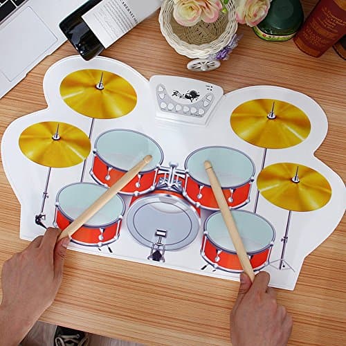 Portable Electronic Drum Kit, USB MIDI Drum Kit with 2 Sticks Foot Pedals Digital Foldable Roll-Up Drum Pad Set Instruments for Children