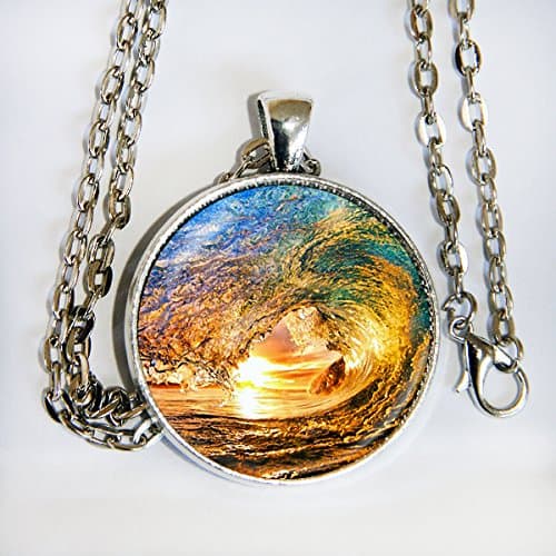 Sunset Wave glass cabochon necklace