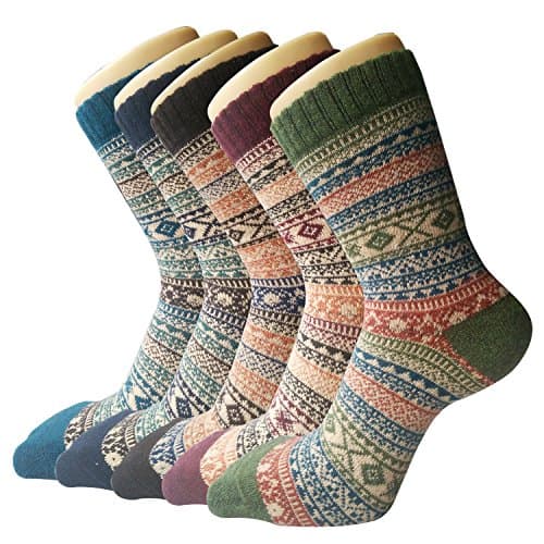 5 Pack Womens Warm Wool Socks Thick Knit Winter Cabin Cozy Crew Socks Gifts