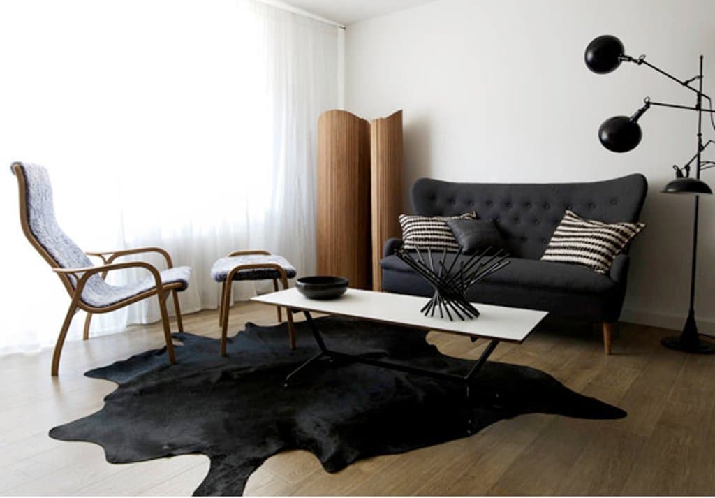 Solid Natural black cowhide rug