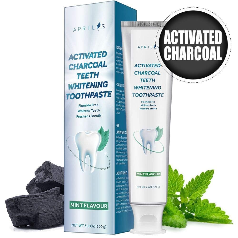 Charcoal Teeth Whitening Toothpaste, Aprilis Activated Black Toothpaste, Fluoride & Peroxide Free, Removes Stains & Freshens Breath with Natural Gum Protection and Mint Flavor, 3.5 oz (100 g)