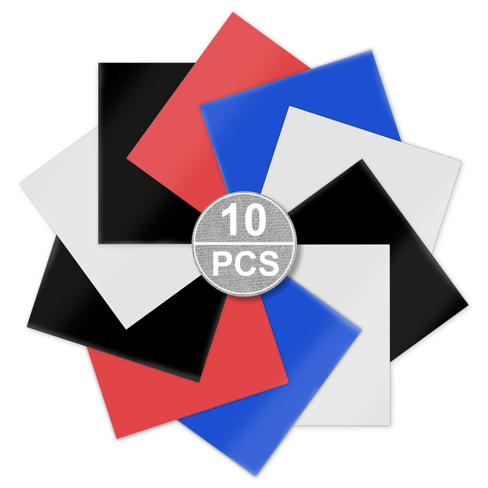 Heat Transfer Vinyl Bundle Sheet, 10 Pack 12" x 10" Iron on HTV Vinyl Compatible with Silhouette Cameo or Other Cutting Machines (3 Black/3 White/2 Blue/2 Red)