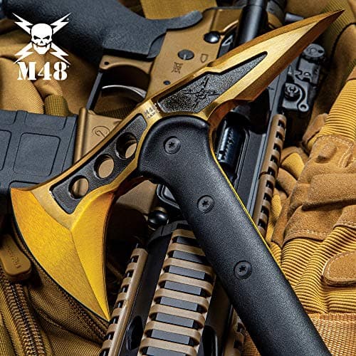 M48 Gold Tactical Tomahawk Axe with Snap On Sheath - Hawk Axe, Cast Stainless Steel Blade, Fiberglass Handle - Length 15"