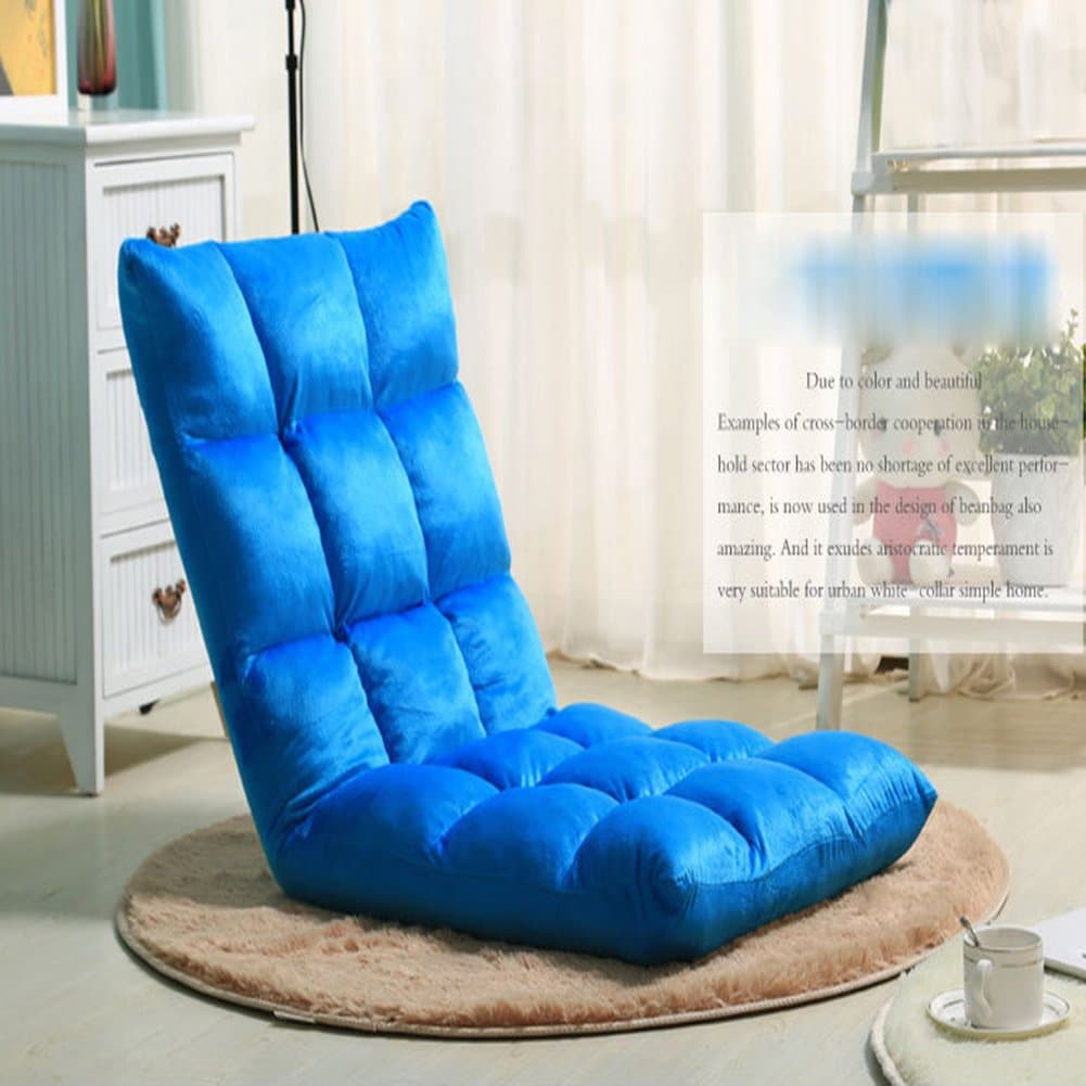 Selani™ Adjustable Floor Chair Folding Couch Sofa Six-Position Multiangle Lazy Man Chair Soft Cushion Foldable Tatami Foldable Recliner Lounge Chair Home Essential Sofa (Sea Blue)