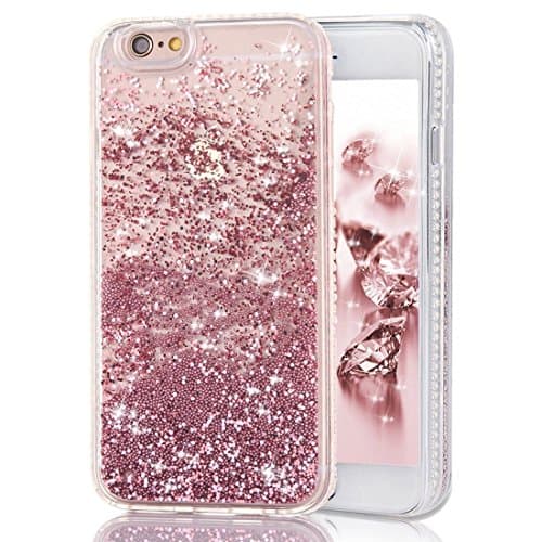 iPhone 6S Plus Quicksand Liquid Case, Surpriseyou 3D Creative Bling Shine Glitter Sparkle Liquid Adorable Flowing Floating Moving Sand Case for iPhone 6 Plus & iPhone 6S Plus (Pink Beads)