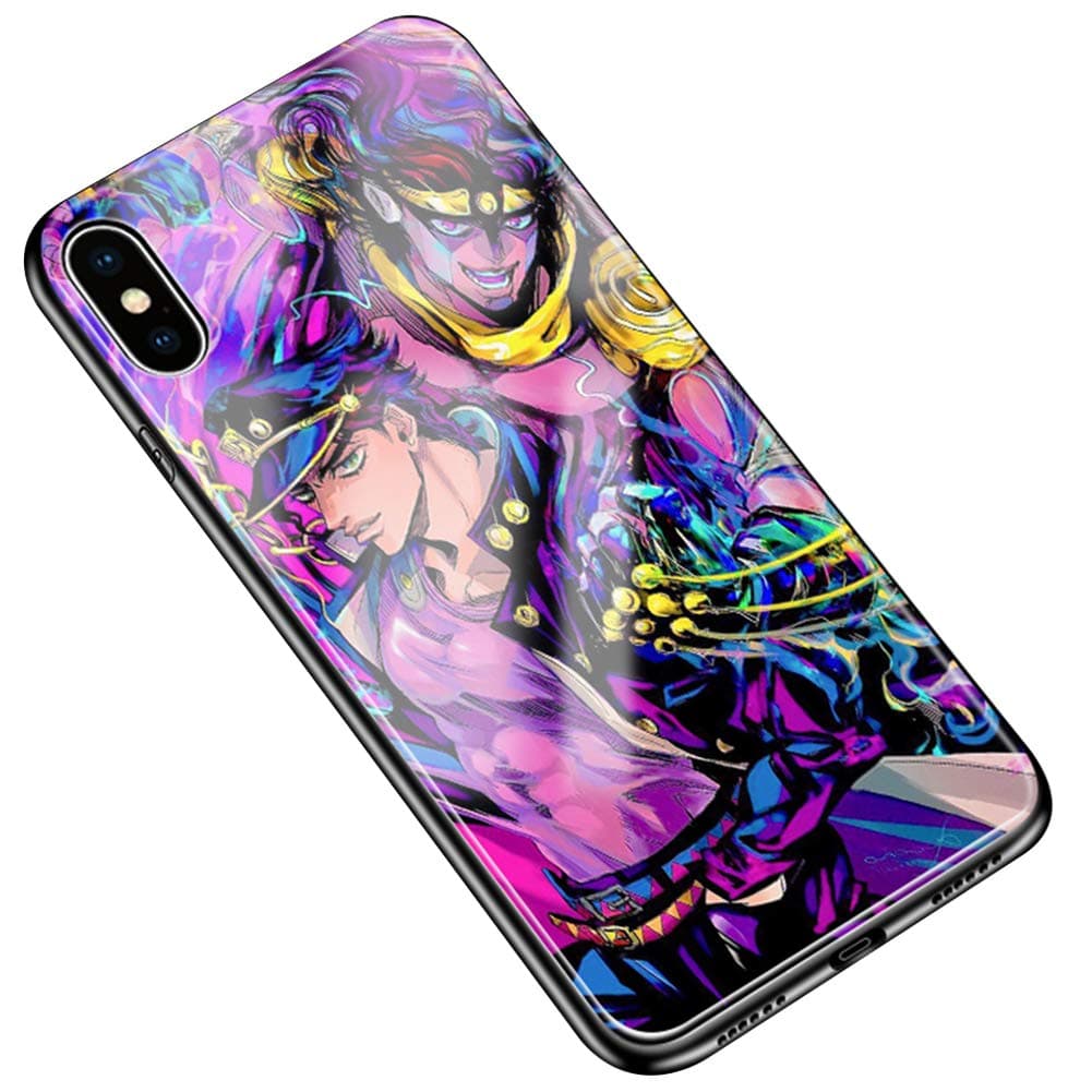 SHCASEA Jojo's Bizarre Adventure Case For Iphone,iphone 11 Pro Black Tempered Glass Anime Hard Shell,kujo Jotaro And Star Platinum-d Iphone X