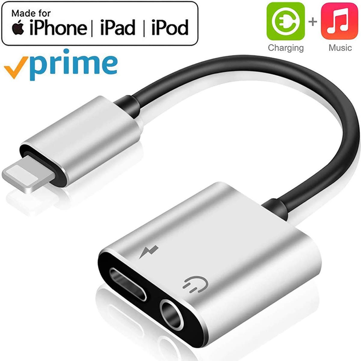 Adaptor Jack Adapter for Phone Compatible Headphone Cable Adapter Phone 2 in 1 Headphone Earphone White A23