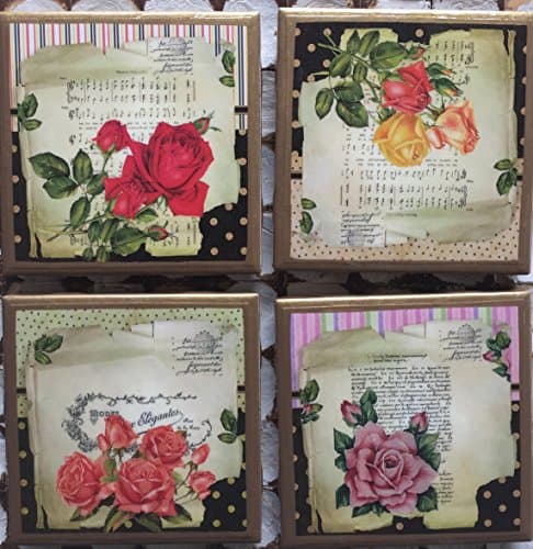 Coasters! Whimsical rose coasters with gold trim