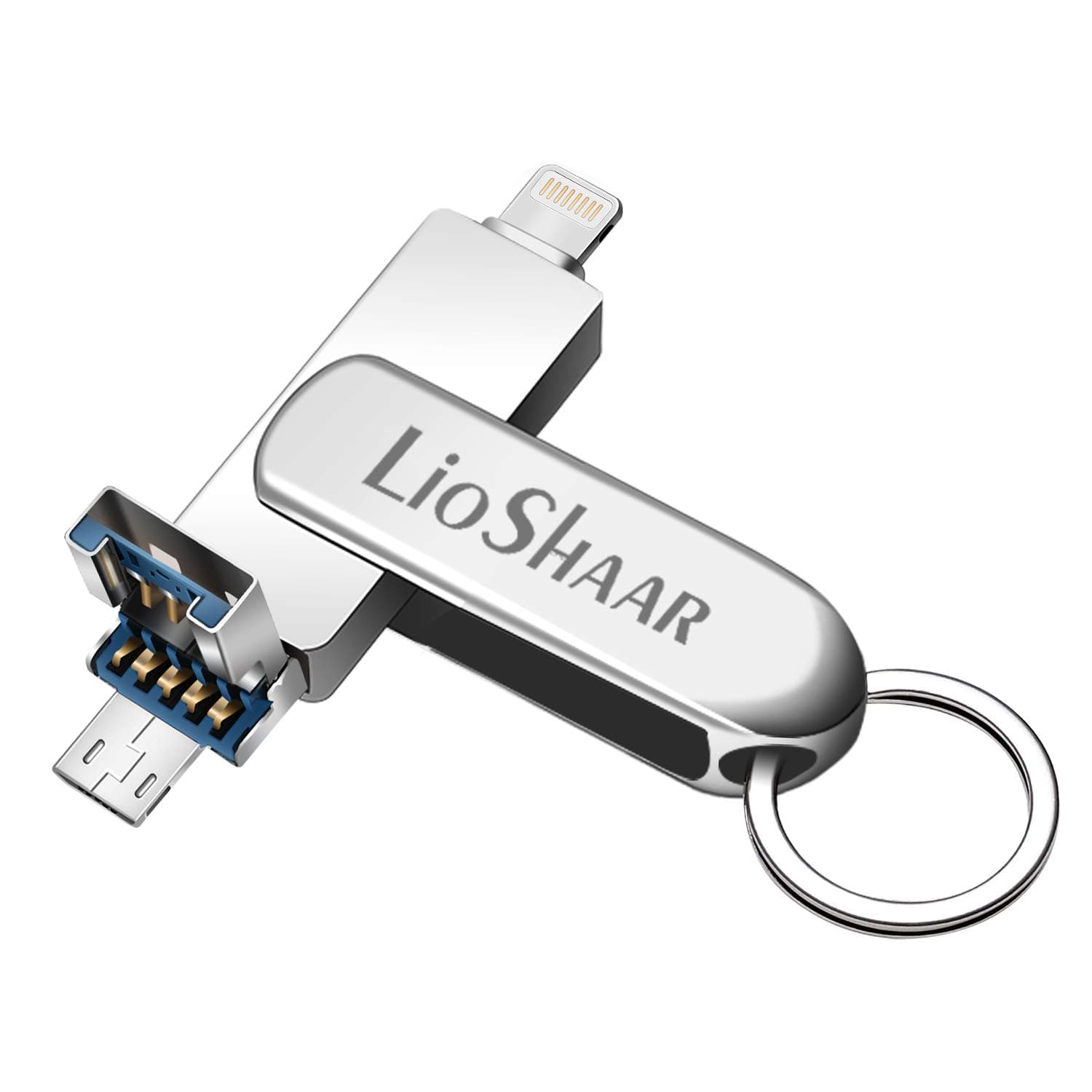 USB Flash Drive,Lio SHAAR USB Memory Stick 128GB Jump Drive Thumb Drive 3.0 Flash Drive 3 in 1 USB Stick Compatible for iPhone/iPad/PC/Android Password/Touch ID Protected Flash Drive for iOS/iPhone