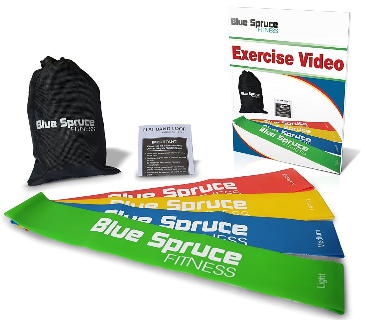 Resistance Bands Set - Exercise Bands - Flat Loop Band - Workout Upper & Lower Legs & Arms - Pilates - Physical Therapy - Lightweight - Set of 4 Premium Bands - Workout Video