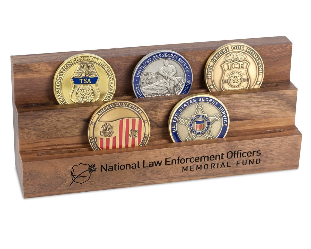 Walnut Grove Solid Walnut Coin and Medallion Stand (8 Coins-2 Tier (Short))