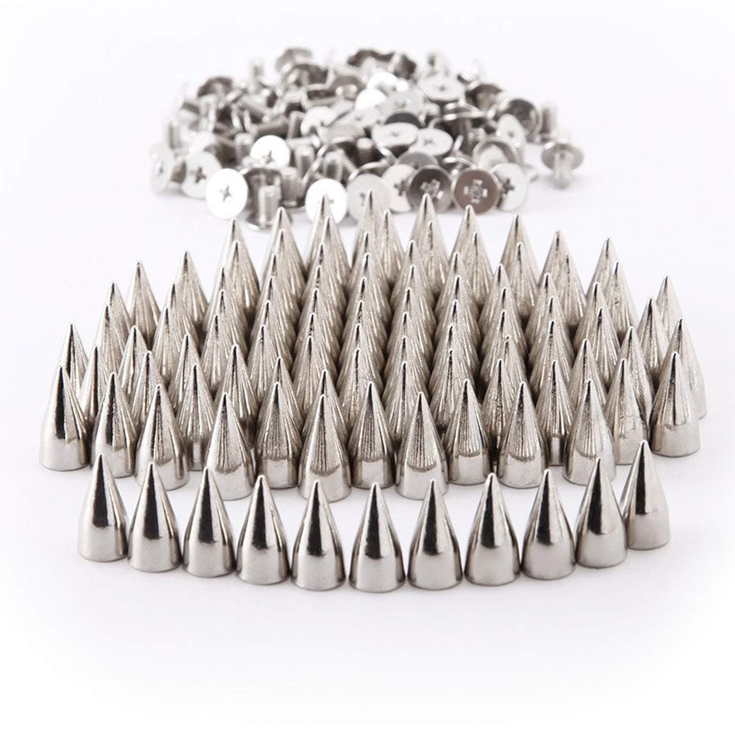 RUBYCA 100 Sets 14MM Silver Color Bullet Cone Spike and Stud Metal Screw Back for DIY Leather-craft