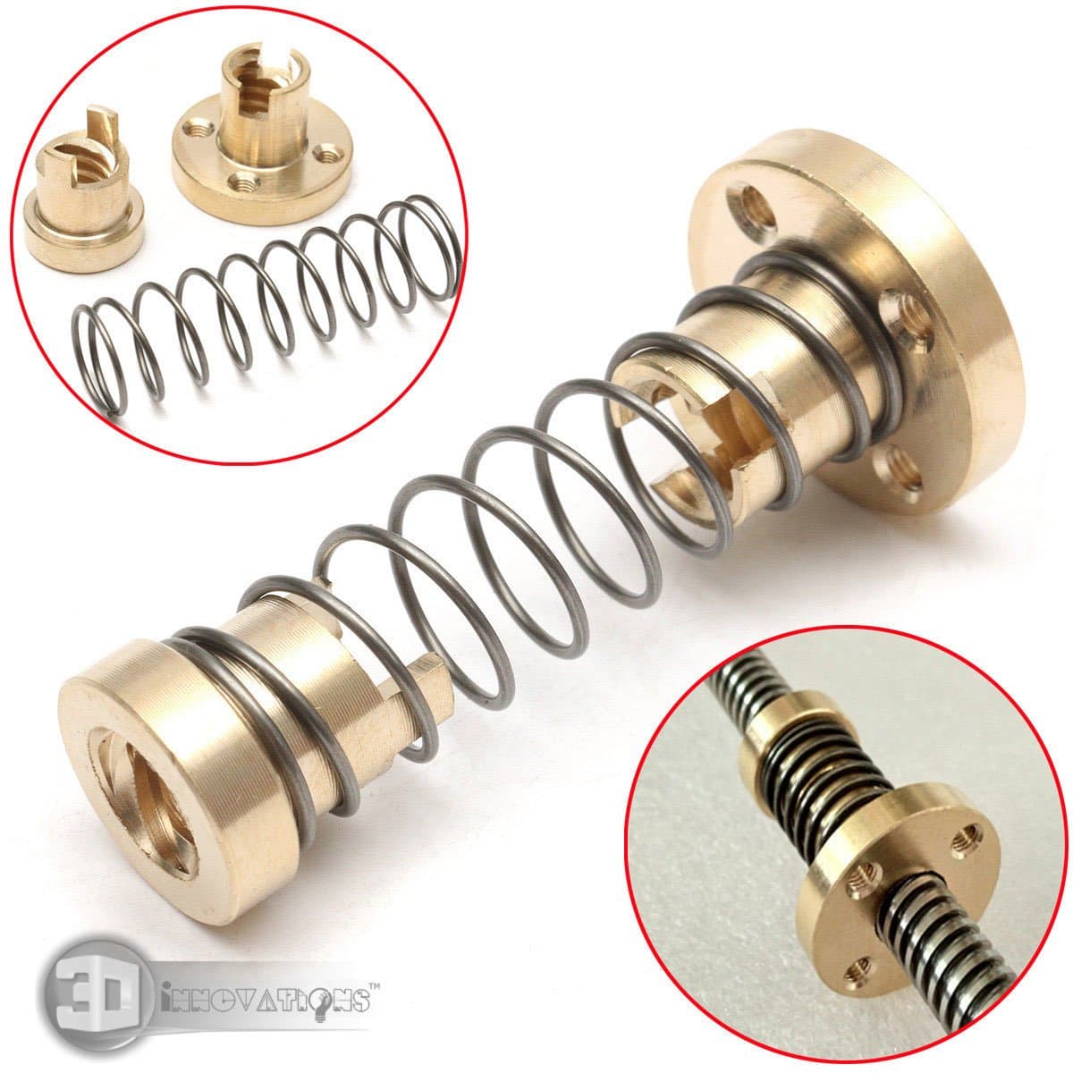 3D Innovations T8 Anit-Backlash Spring Loaded Nut Elimination Gap Nut For 3D Printer CNC Machine 8mm Acme Threaded Rod Lead Screws (Quantity: 1 Pc)