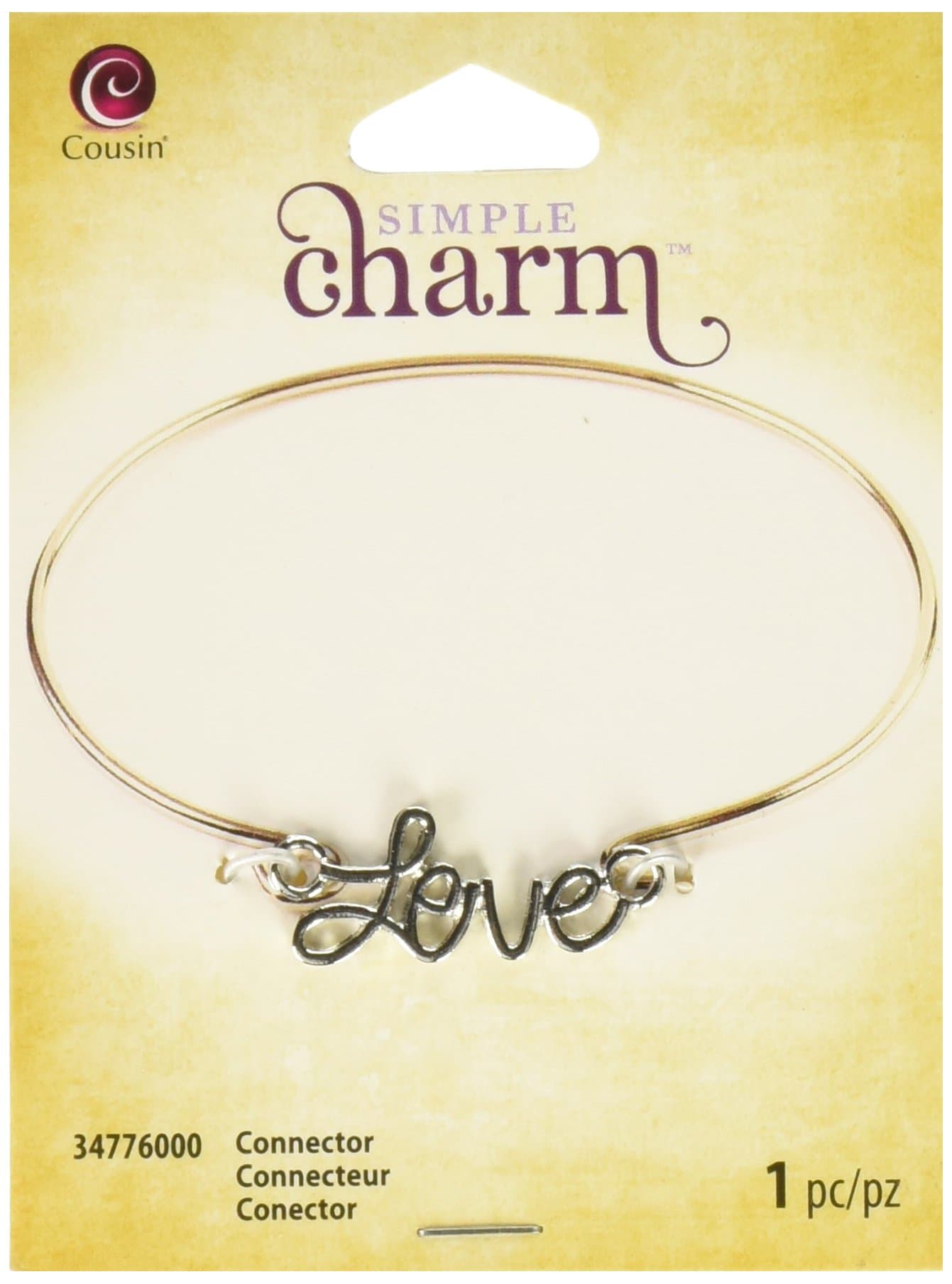 Cousin Simple Charm Connector, Silver Script Love, 1-Pack