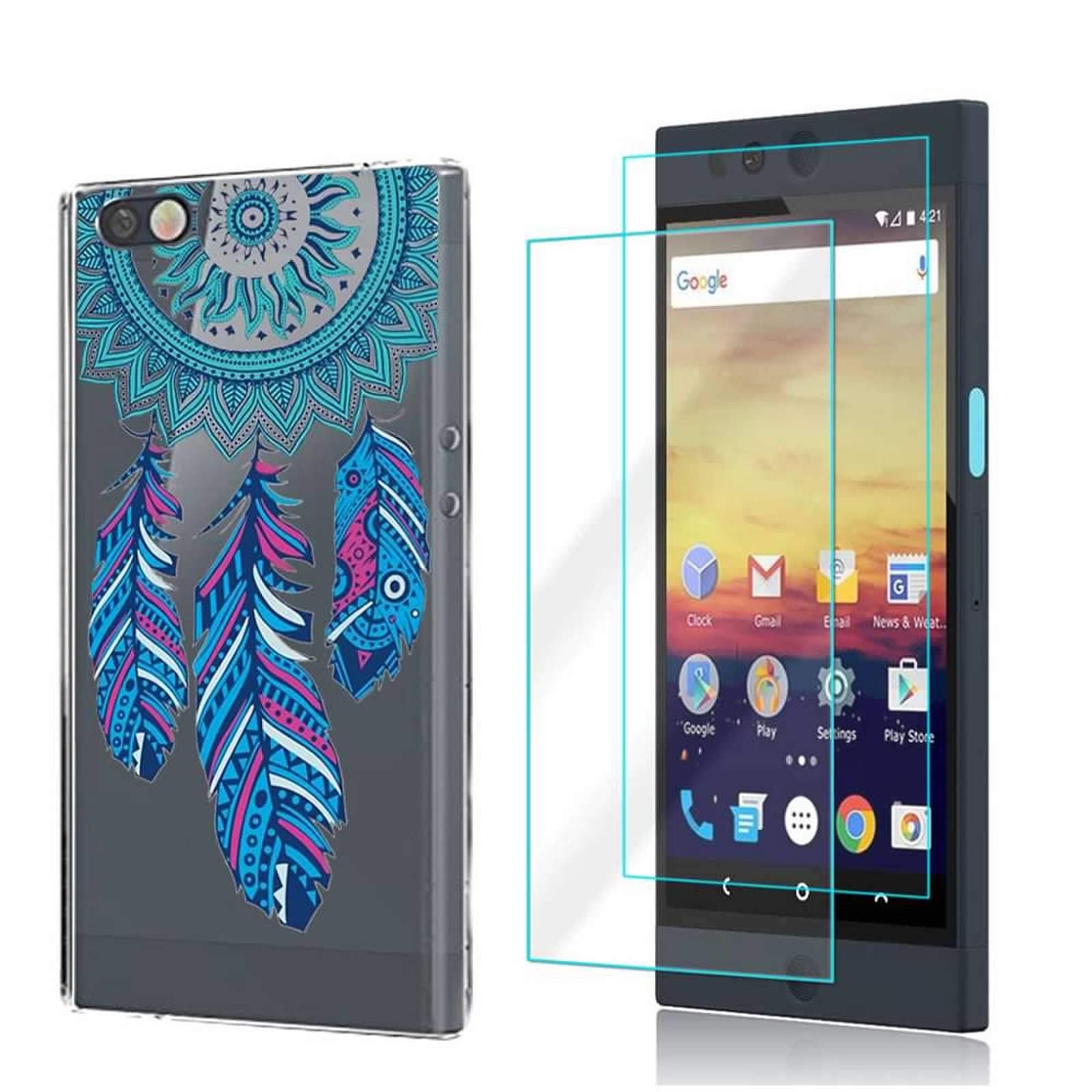 (3 in 1) for Nextbit Robin Case + 2 Pack Glass Screen Protector Slim Clear Soft TPU Silicone Phone Case Cover with (Feather) for Nextbit Robin Case