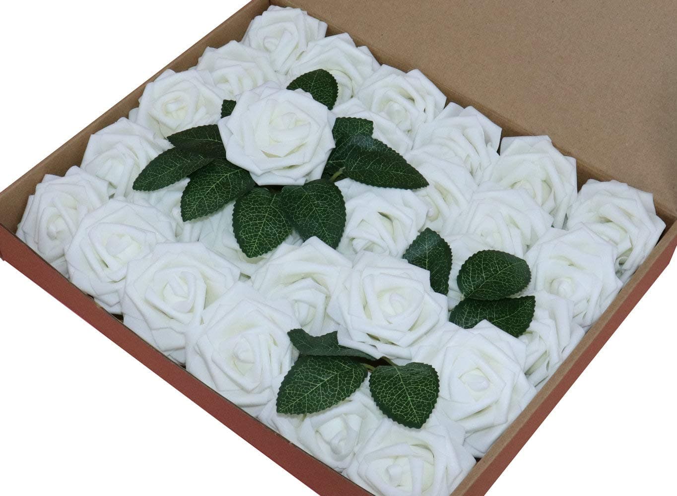 Code Florist Artificial Foam Roses 20pcs with Leaves and Stems for Wedding Bridel Shower Bouquets Centerpieces,Handmade Floral Arrangements Party Baby Shower Tables Home Decor (White)