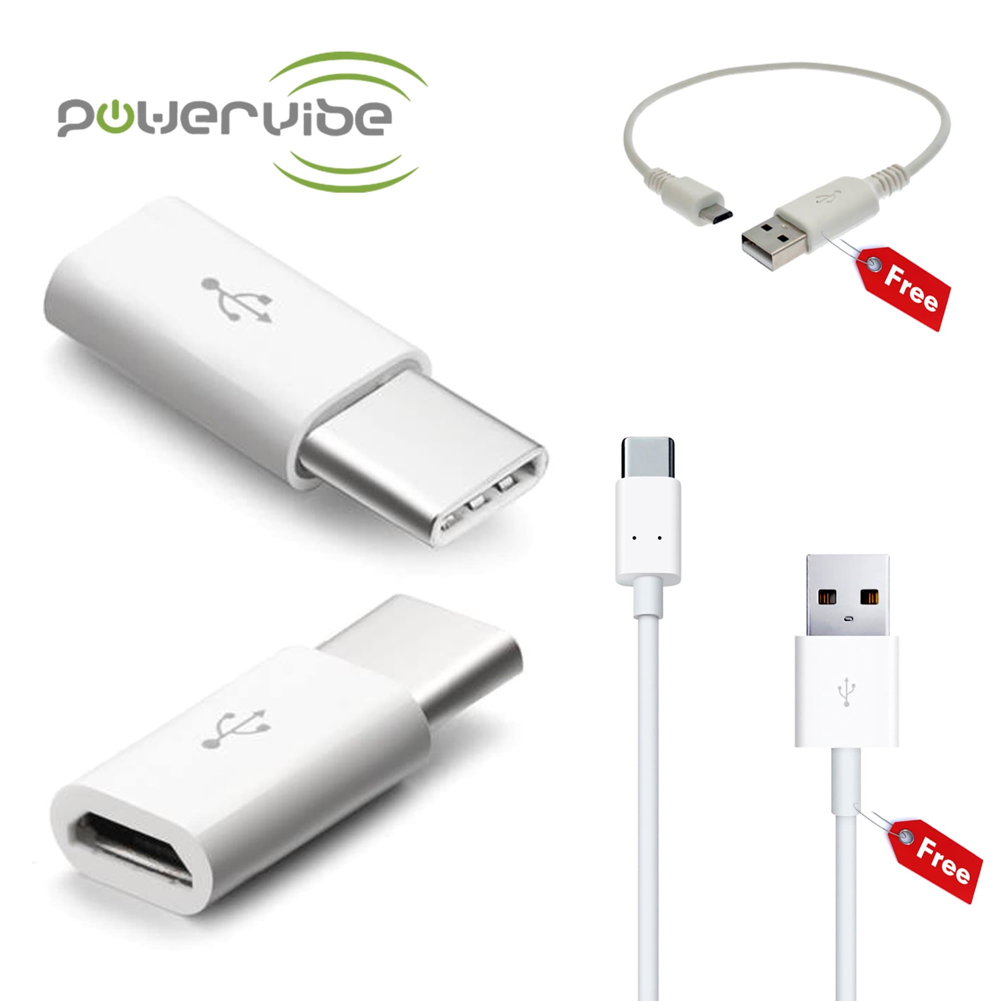 USB Type C Adapter Bundle – USB-C To Micro USB Converter Connector - Type C Male to Micro USB Female Cable – FREE 3.1 Fast USB Type C Charging Cable & FREE Micro USB Charging Cable