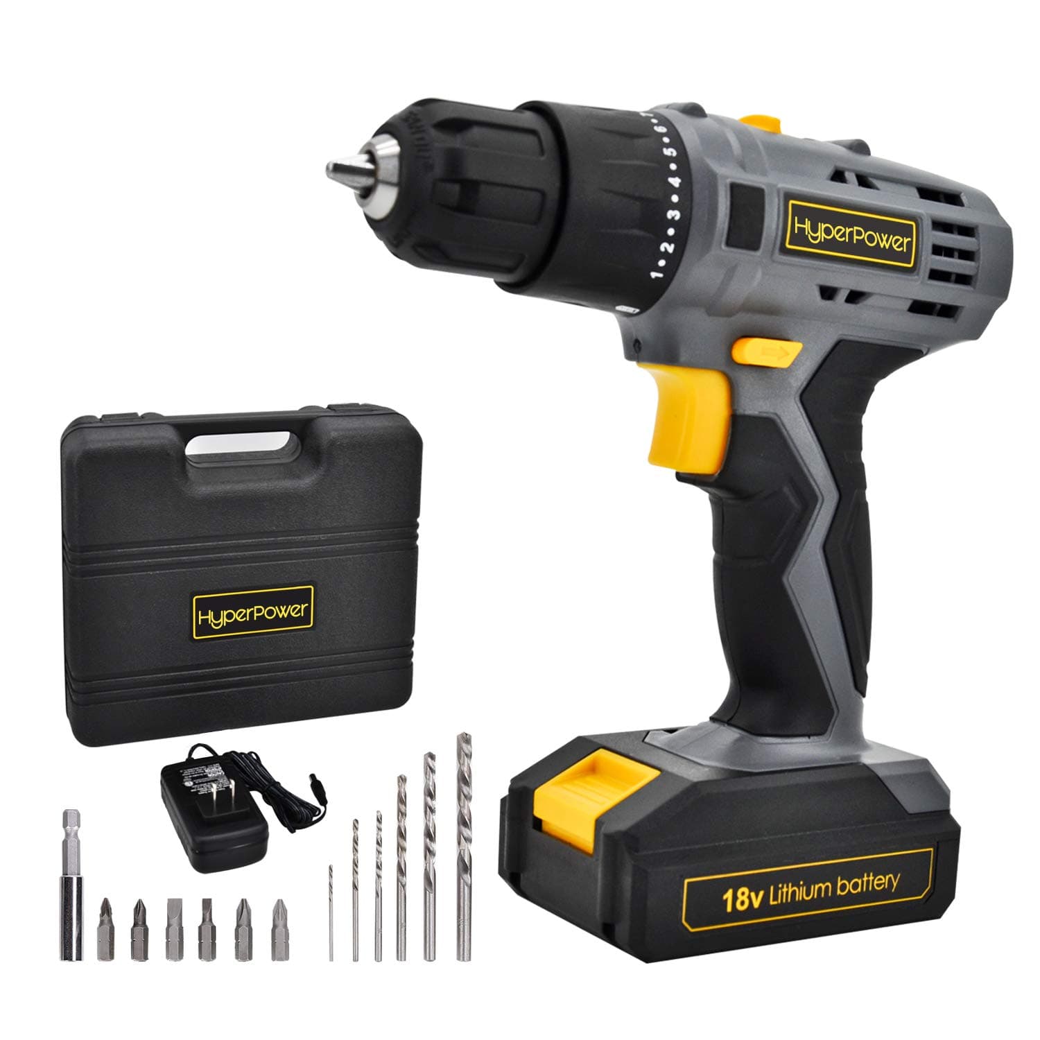 HyperPower 18/20V Cordless Drill Driver Li-ion Battery 2 Variable Speed Fast Charger Powerful Screwdriver Tool Kit Gift Box Tool Set