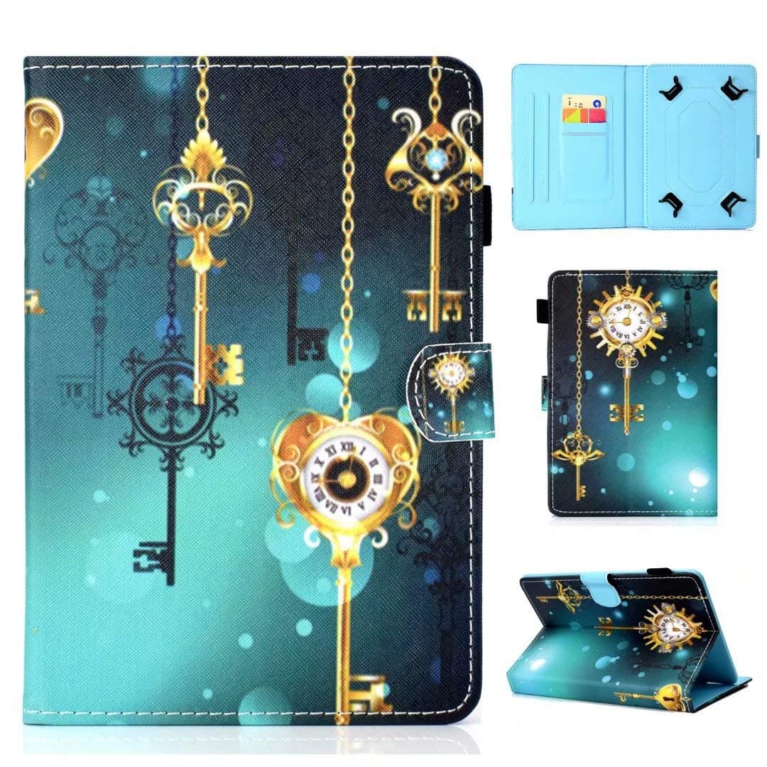 Universal Case for 8" Tablet, Leather Case Stand Cover with Card Slot for Fire HD 8,Huawei MediaPad T3 8",iPad Mini 4, Samsung Galaxy Tab S2 8.0, Lenovo Tab 4 8/Tab 2 A8-50 (Clock)