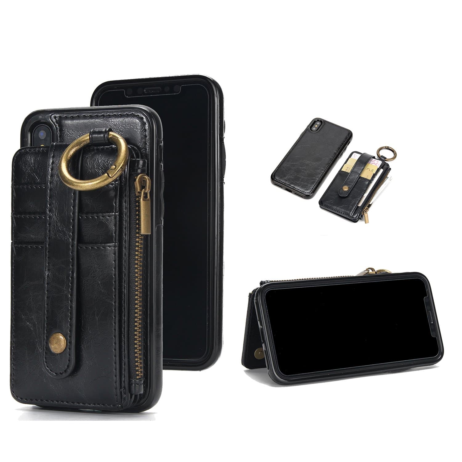 Wisecoco iphone 8/7 plus Wallet Case with Card Holder,Magnetic Detachable Slim Shockproof Car Phone Cover,Credit Card Holder Strap Slot with Zipper Pocket For Apple iphone 8 plus/iphone 7 plus (Black)