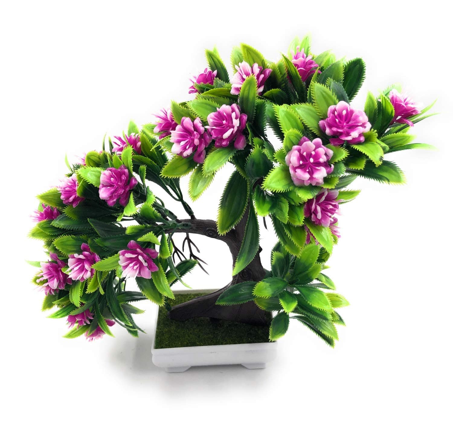 Bonsai Artificial Dwarf Tree ~ Artificial Plants with Pot and Grass Ideal for Home Décor. with Realistic Detailing Size 28 cm x 28 cm (Pot - 11cm x Breath 7cm) (Purple)