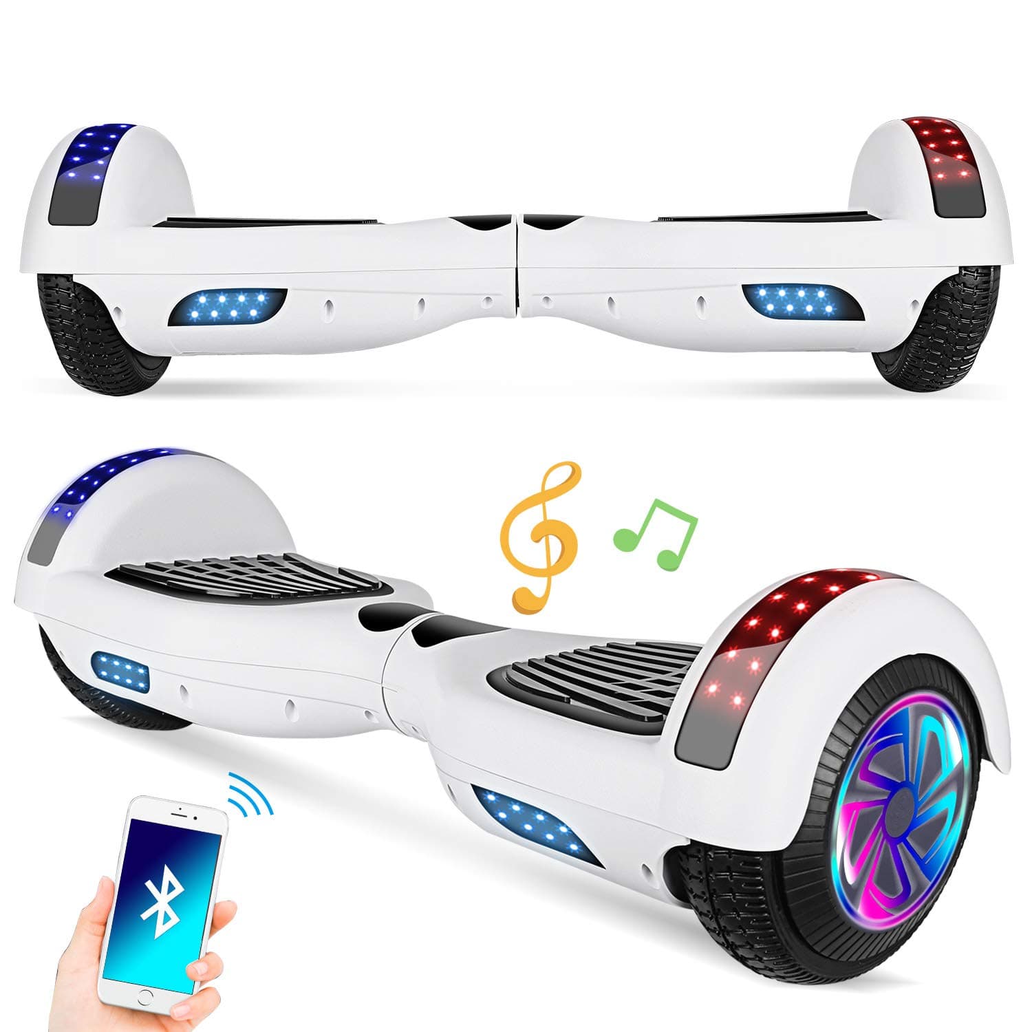 Spadger Hoverboard with Bluetooth Smart Self Balancing Hoverboards for Kids Adults with Built- in Wheel LED Lights Free Carry Bag Available-UL2272 Certified