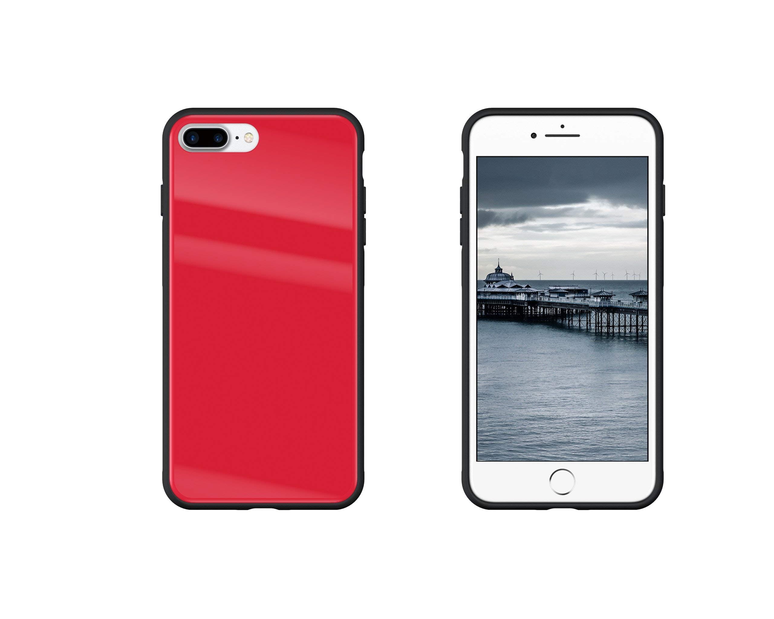 iPhone 7 Plus Case, iPhone 8 Plus Case, EmWhyDee Original Style Tempered Glass Back, Full Protective Cover Case for Apple iPhone 7/8, Anti-Scratch (Red)