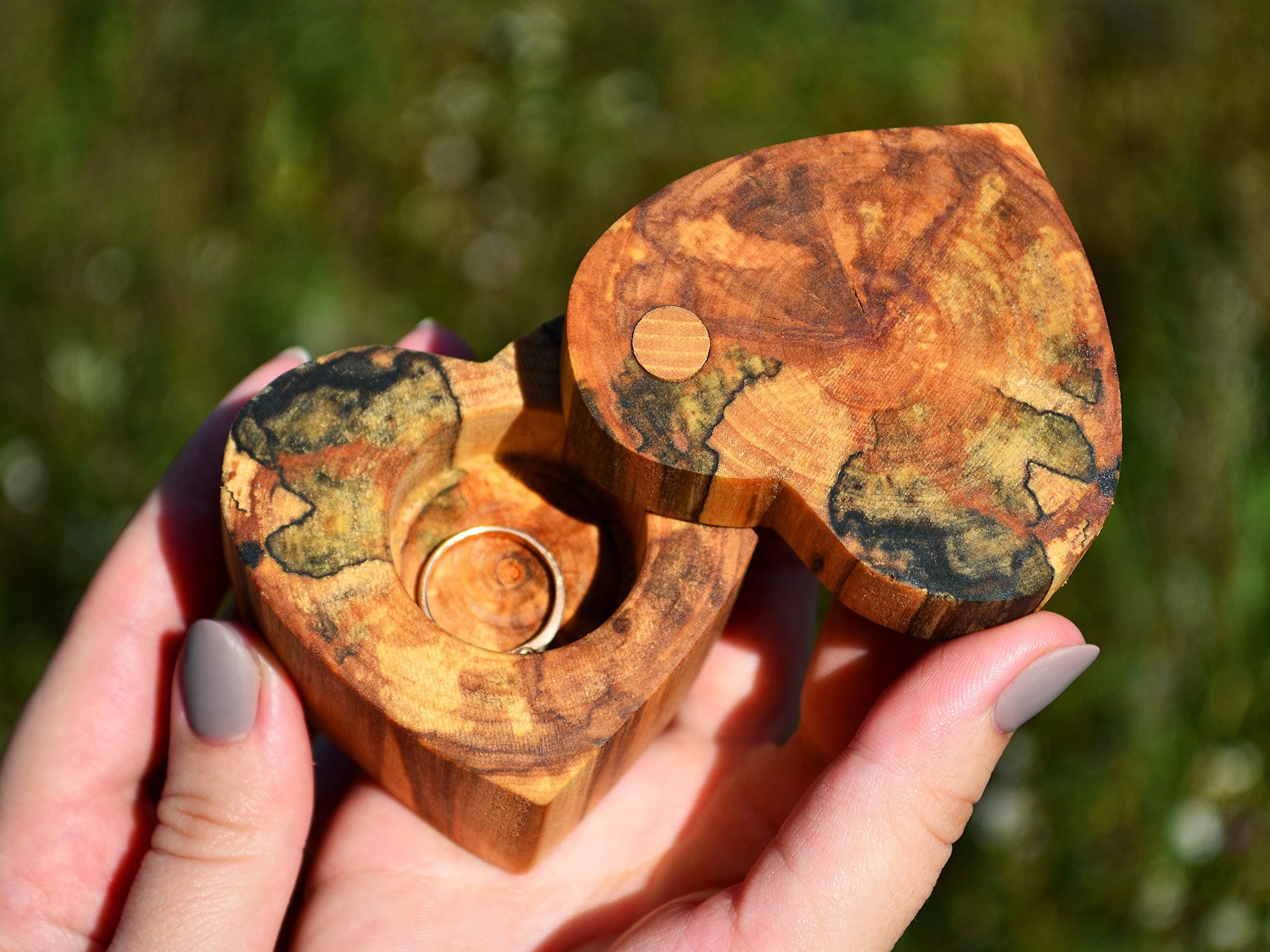 Heart Rustic Ring Bearer Box Wood Wedding Ring Holder Proposal Ring Storage Handmade Keepsake Decorative