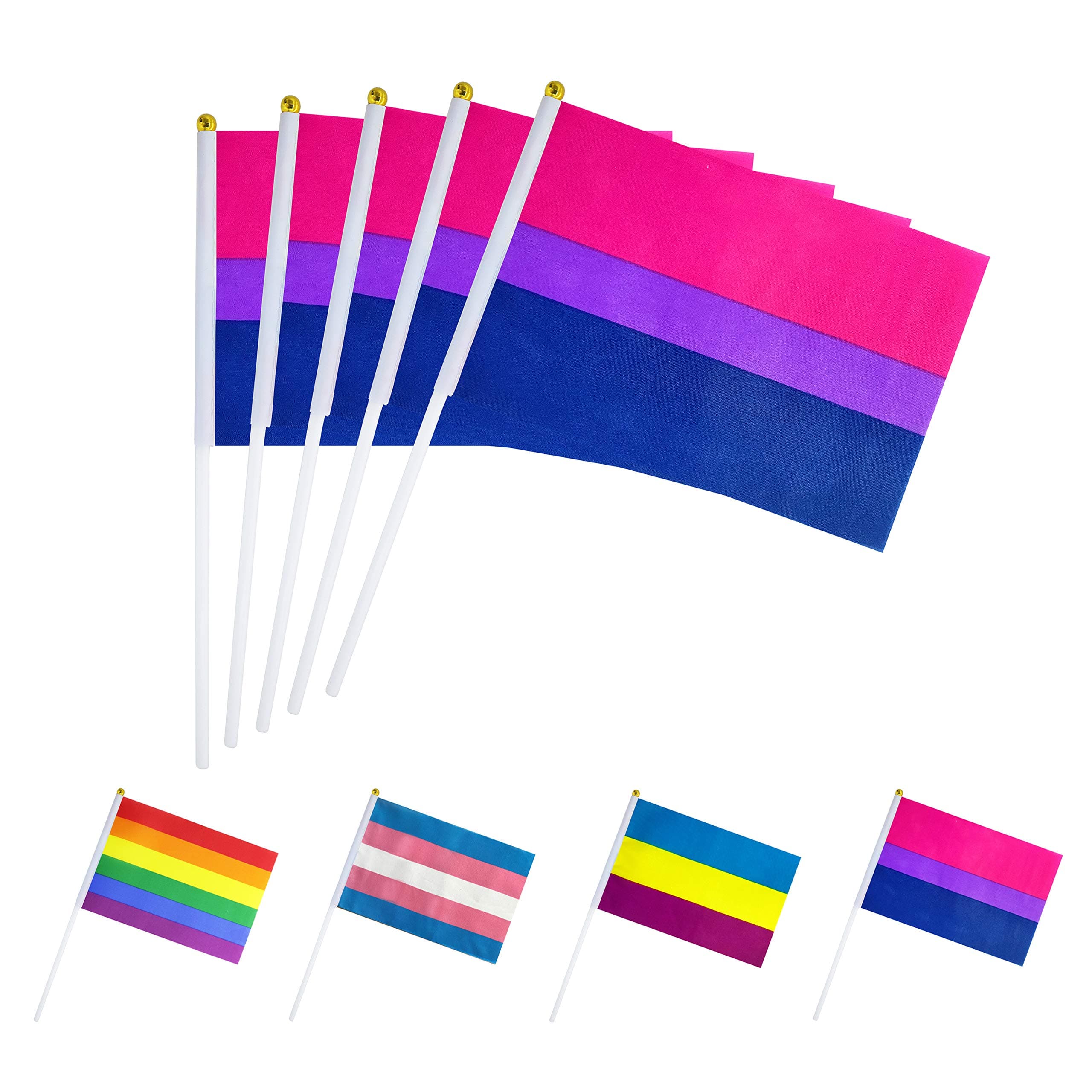 TSMD 50 Pack Bisexual Bi Pride Flag,Small Mini Handheld LGBT Stick Flags Party Decorations Supplies