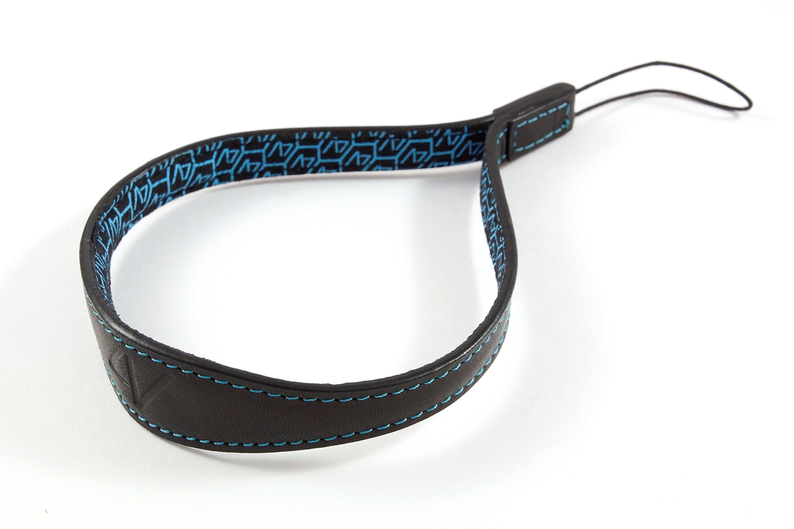 4V Design Tuscany Medium Handmade Leather Wrist Strap for Compact Cameras, Black/Cyan (1MS01SVV0930)