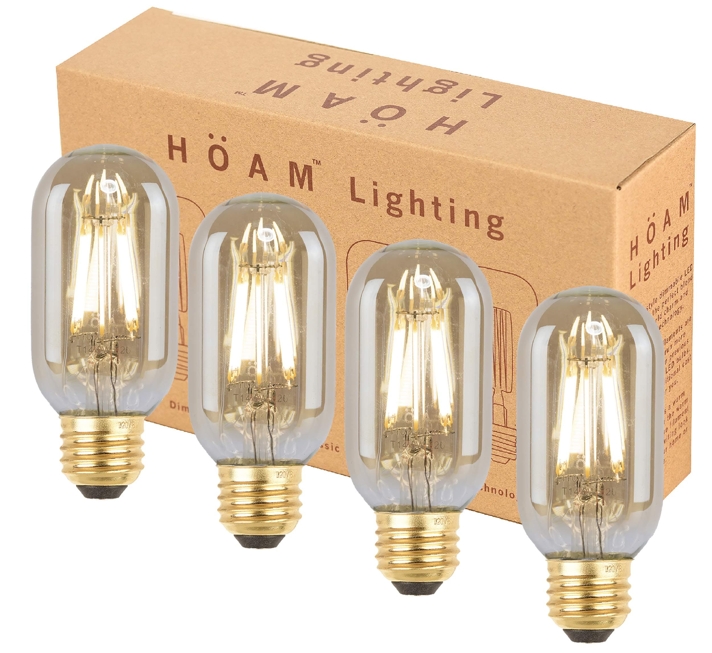 HOAM Lighting 4 Pack Dimmable Edison Bulb 6W LED is 60 Watt Incandescent Equivalent T45 4000K Warm White Color Temperature Energy Efficient 110V 120V