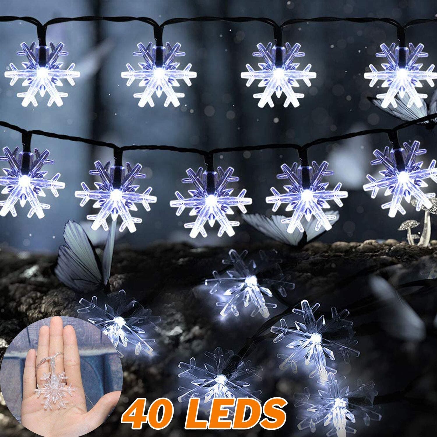 YECO Led String Lights 16 FT 40 LED Snowflakes String Lights Christmas Fairy Lights Battery Operated Waterproof Snowflake Christmas lights for Home, Party, Wedding, Holiday Decorations Garden DƩcor