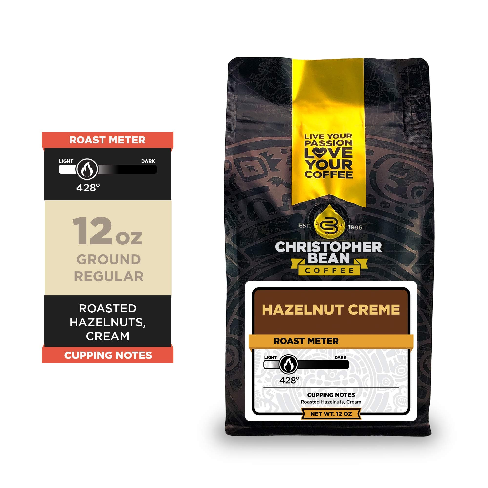 Christopher Bean Coffee - Hazelnut Crème Flavored Coffee, (Regular Ground) 100% Arabica, No Sugar, No Fats, Made with Non-GMO Flavorings, 12-Ounce Bag of Regular Ground coffee