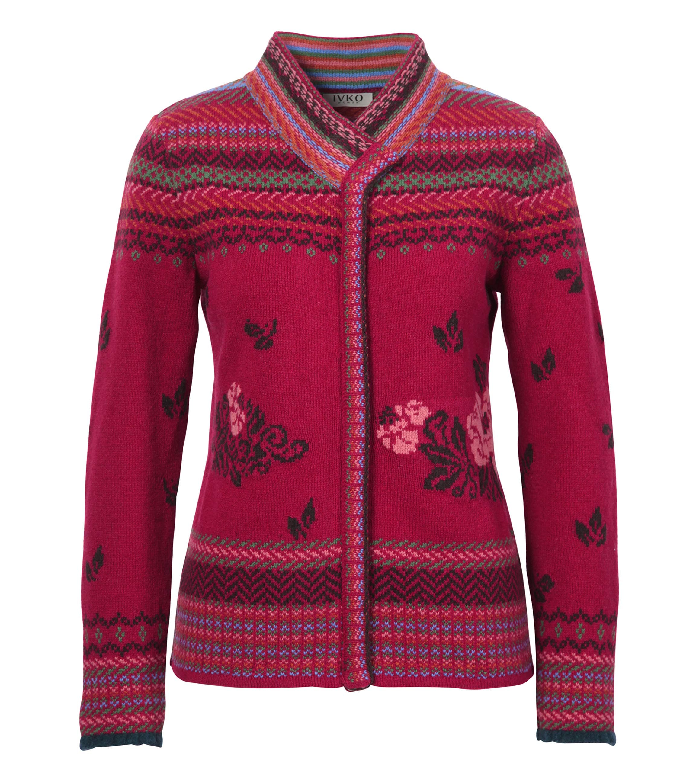 Wool Shawl Collar Jacket Floral Pattern 82510 (Cherry Red)