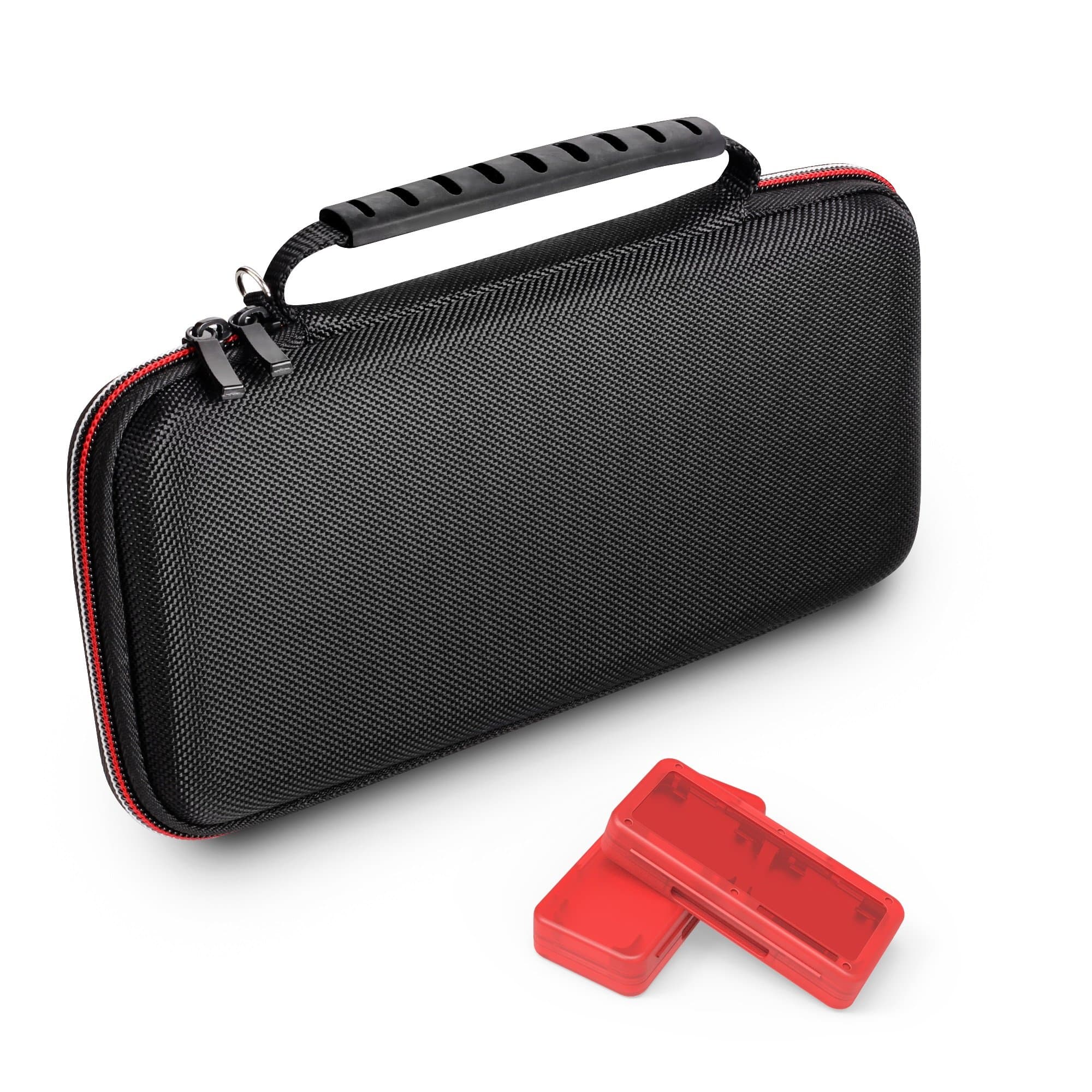 GameWill Switch Traval Eva Bag Case Shell Tough Pouch (Black) and 2 Red Game Card Storage Box for Nintendo Switch Joy-Con