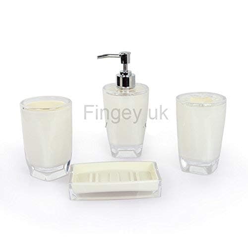 Modern Design 4 Piece Bathroom Accessory Set, Soap Dish, Tooth Brush Holder, Soap Dispenser, Rinse Cup (Cream)