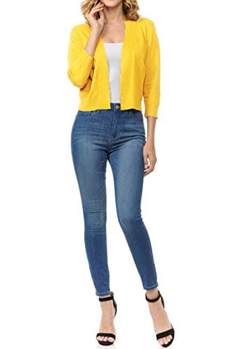 Urban Look Women's Basic 3/4 Sleeve Open Front Light Weight Sweater Cardigan