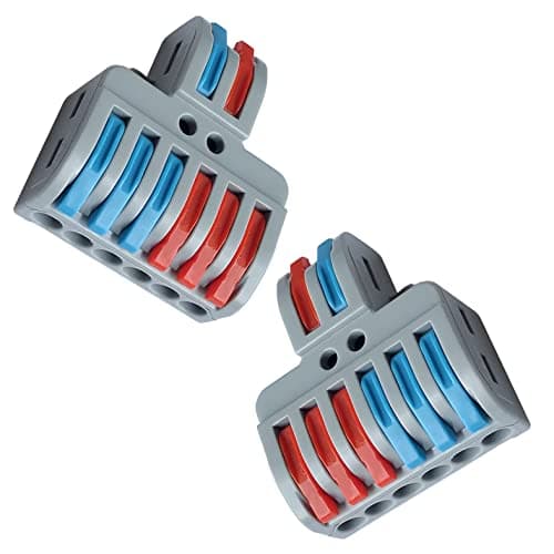 2 to 6 inline Electrical Connectors Blocks - Quick Wiring Cable Connectors Terminal Blocks for 28-12AWG - Push-in Conductor Terminal Block (2pcs, 2 to 6 inline, Multi)