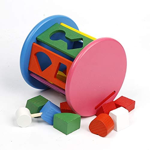 Wooden Shape Sorting Puzzle Blocks Learning Toy,Wisdom Shape Wheel Children Educational Building Block Wooden Toy for Kids