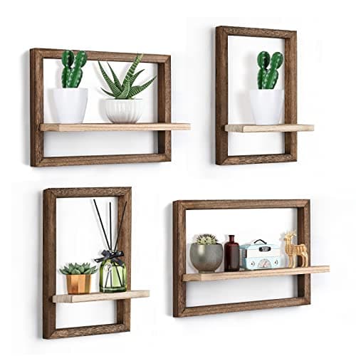 idee-home Floating Shelves for Wall, Rustic Square Hanging Floating Shelves Set of 4 Wood, Wall Decor Mounted Bathroom, Living Room, Kitchen Storage