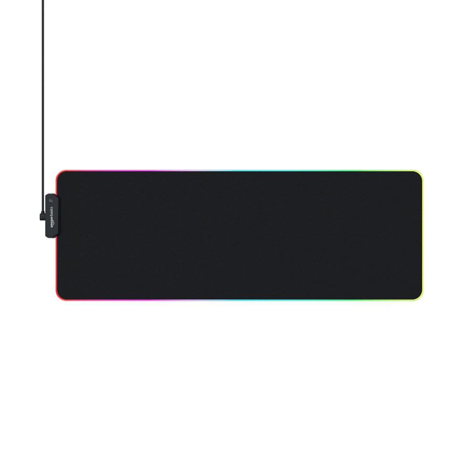 amazon basics RGB Light Gaming Mouse Pad Desk Mat for PC/Laptop | 11 Lighting Modes (7 Static & 4 Dynamic Modes) | Extended Keyboard Mouse Pad | Non-Slip Rubber Base | Embroidery Edges (Size - XL)