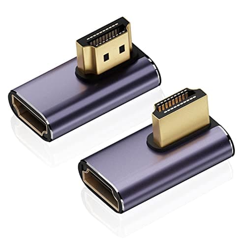 AreMe 8K HDMI 2.1 Right Angle Adapter (2 Pack), Left&Right 90 Degree and 270 Degree HDMI Male to HDMI Female Extender Connector Aluminum Alloy (34 * 24 * 9MM)