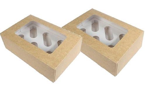 2x Kraft Brown Cupcake Boxes - 6 Holes