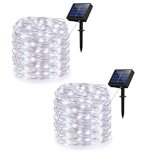 Solar String Lights - Adecorty Outdoor String Lights 200 LED 66ft 8 Modes Starry String Lights Indoor/Outdoor Waterproof Solar Decoration Lights for Garden Home Party Bedroom (Cool White, 2 Pack)