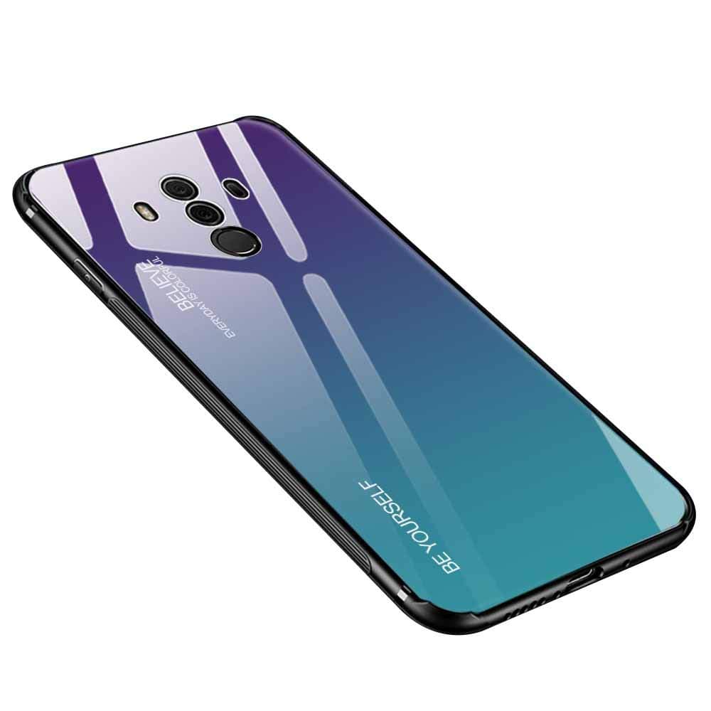 for Huawei Mate 10 Pro Case, Gradient Colour Anti-scratch Tempered Glass Back Cover + TPU Frame Hybrid Shell Slim Case Silicone Shockproof Cover for Huawei Mate 10 Pro - Purple blue